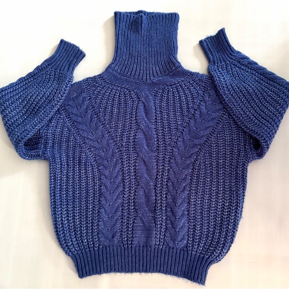 FATE Sweater Turtleneck Forever Chic Cable Sweater Royal Blue size Small Medium - Picture 8 of 13